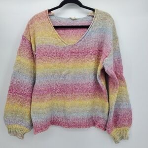 ee:some rainbow pastel ombre v-neck balloon sleeve sweater women's size m/l